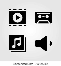 Multimedia vector icons set. cassette, quaver and volume