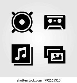 Multimedia vector icons set. cassette, speaker and quaver