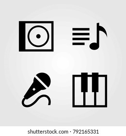 Multimedia vector icons set. compact disk, microphone and mic