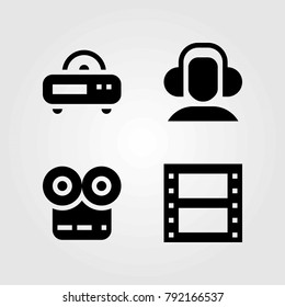 Multimedia vector icons set. film roll, headphones and movie player