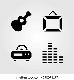 Multimedia vector icons set. frame, sound bars and guitar