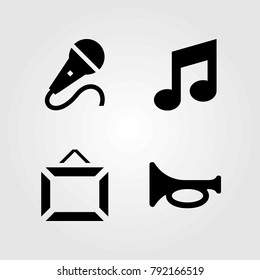 Multimedia vector icons set. frame, trumpet and mic