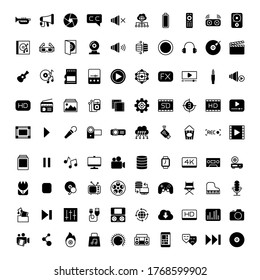 Multimedia vector icons set. in glyph isolated on white background