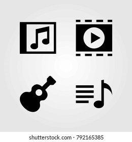 Multimedia vector icons set. guitar, playlist and movie player
