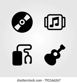 Multimedia vector icons set. guitar, compact disc and music player