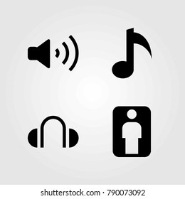 Multimedia vector icons set. headphones, volume and man