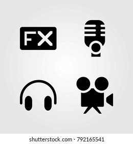 Multimedia vector icons set. headphones, fx and microphone