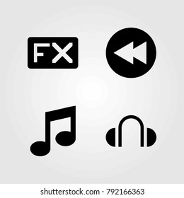 Multimedia vector icons set. headphones, musical note and fx