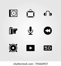 Multimedia vector icons set. headphones, microphone and sd card