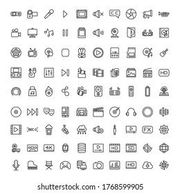 Multimedia vector icons set. in linear, outline style isolated on white background