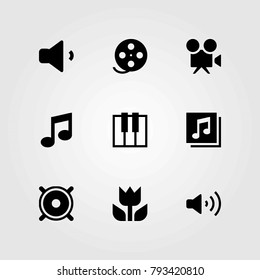 Multimedia vector icons set. macro, video camera and speaker