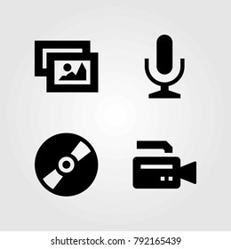 Multimedia vector icons set. mic, picture and video camera