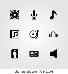 Multimedia vector icons set. microphone, headphones and mute
