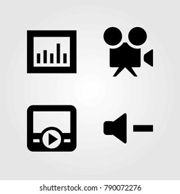 Multimedia vector icons set. movie player, volume and video camera
