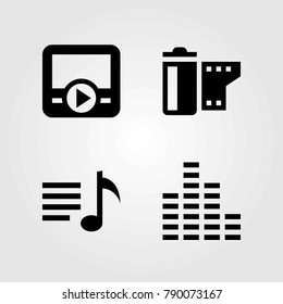 Multimedia vector icons set. movie player, playlist and film roll
