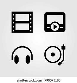 Multimedia vector icons set. movie player, headphones and film roll