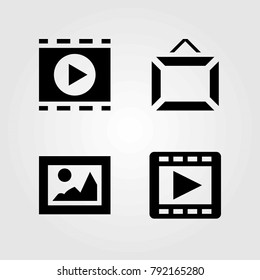 Multimedia vector icons set. movie player, picture and frame