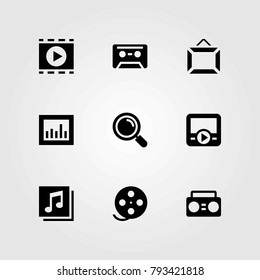 Multimedia vector icons set. movie player, film roll and quaver