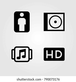 Multimedia vector icons set. music player, compact disk and man