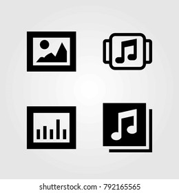 Multimedia vector icons set. music player, picture and analytics