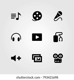 Multimedia vector icons set. music player, volume and microphone