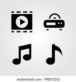 Multimedia vector icons set. musical note, movie player and radio