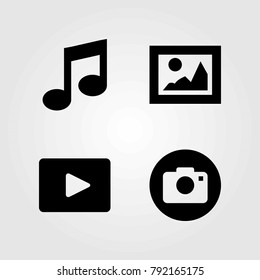 Multimedia vector icons set. musical note, picture and video player