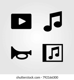 Multimedia vector icons set. musical note, compact disk and video player