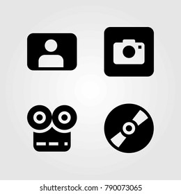 Multimedia vector icons set. photo camera, compact disc and movie player