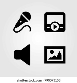Multimedia vector icons set. picture, mute and movie player