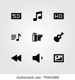 Multimedia vector icons set. picture, sd card and hd