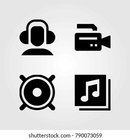 Multimedia vector icons set. quaver, speaker and video camera