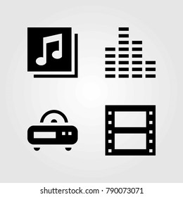 Multimedia vector icons set. quaver, radio and sound bars