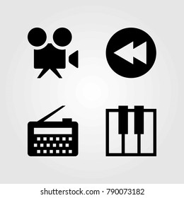 Multimedia vector icons set. radio, keyboard and rewind