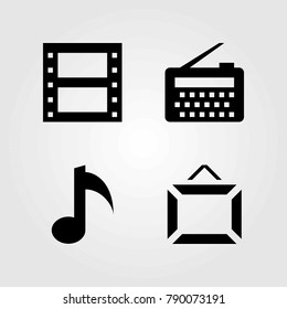 Multimedia vector icons set. radio, frame and musical note