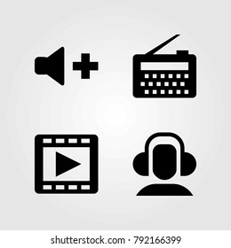 Multimedia vector icons set. radio, headphones and movie player