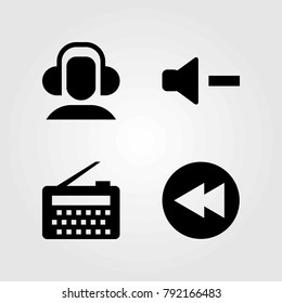 Multimedia vector icons set. radio, headphones and volume