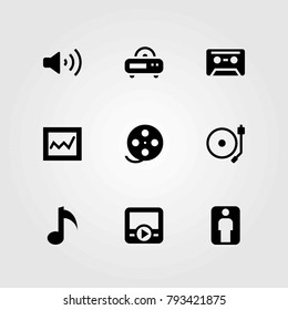 Multimedia vector icons set. radio, musical note and cassette
