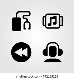 Multimedia vector icons set. rewind, music player and headphones