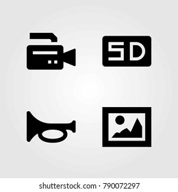 Multimedia vector icons set. sd card, trumpet and picture