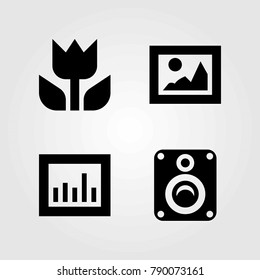 Multimedia vector icons set. speaker, analytics and picture