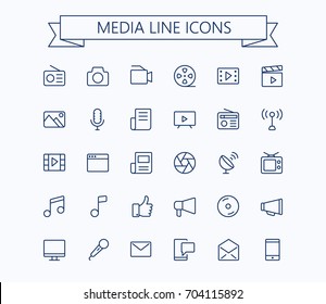 Multimedia Vector Icons Set. Thin Line Outline 24x24 Grid. Pixel Perfect.Editable Stroke.