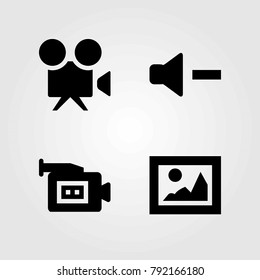 Multimedia vector icons set. volume, video camera and picture