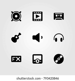 Multimedia vector icons set. volume, movie player and speaker