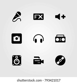 Multimedia vector icons set. volume, mic and fx
