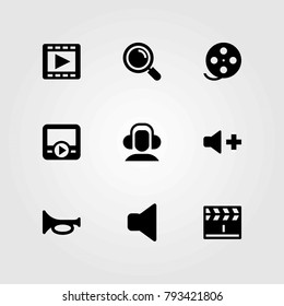 Multimedia vector icons set. volume, film roll and trumpet