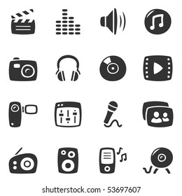 Multimedia vector icons. Slightly asymmetric and curvy.