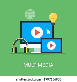 Multimedia vector illustration concept in flat style. Suitable for web banners, social media, postcard, presentation and many more.