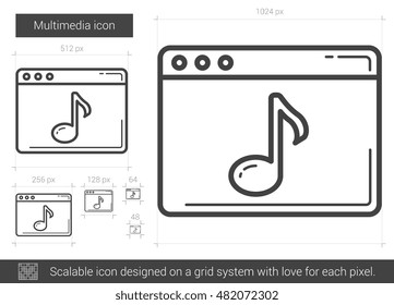 Multimedia vector line icon isolated on white background. Multimedia line icon for infographic, website or app. Scalable icon designed on a grid system.