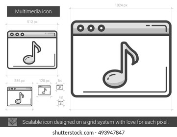 Multimedia vector line icon isolated on white background. Multimedia line icon for infographic, website or app. Scalable icon designed on a grid system.